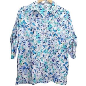 Vtg Bon Worth Floral Print Rolled Sleeve Button Blouse
